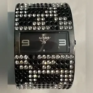 Galini, One of a kind multi-tone black wrist watch with crystal bedazzling. m_63e562228bb2e2c1eae98c64.jpg main image 2